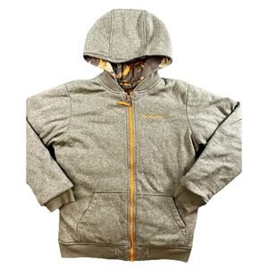 Columbia Green Camo Reversible Hooded Zipper Jacket Youth Boys L Large 14/16